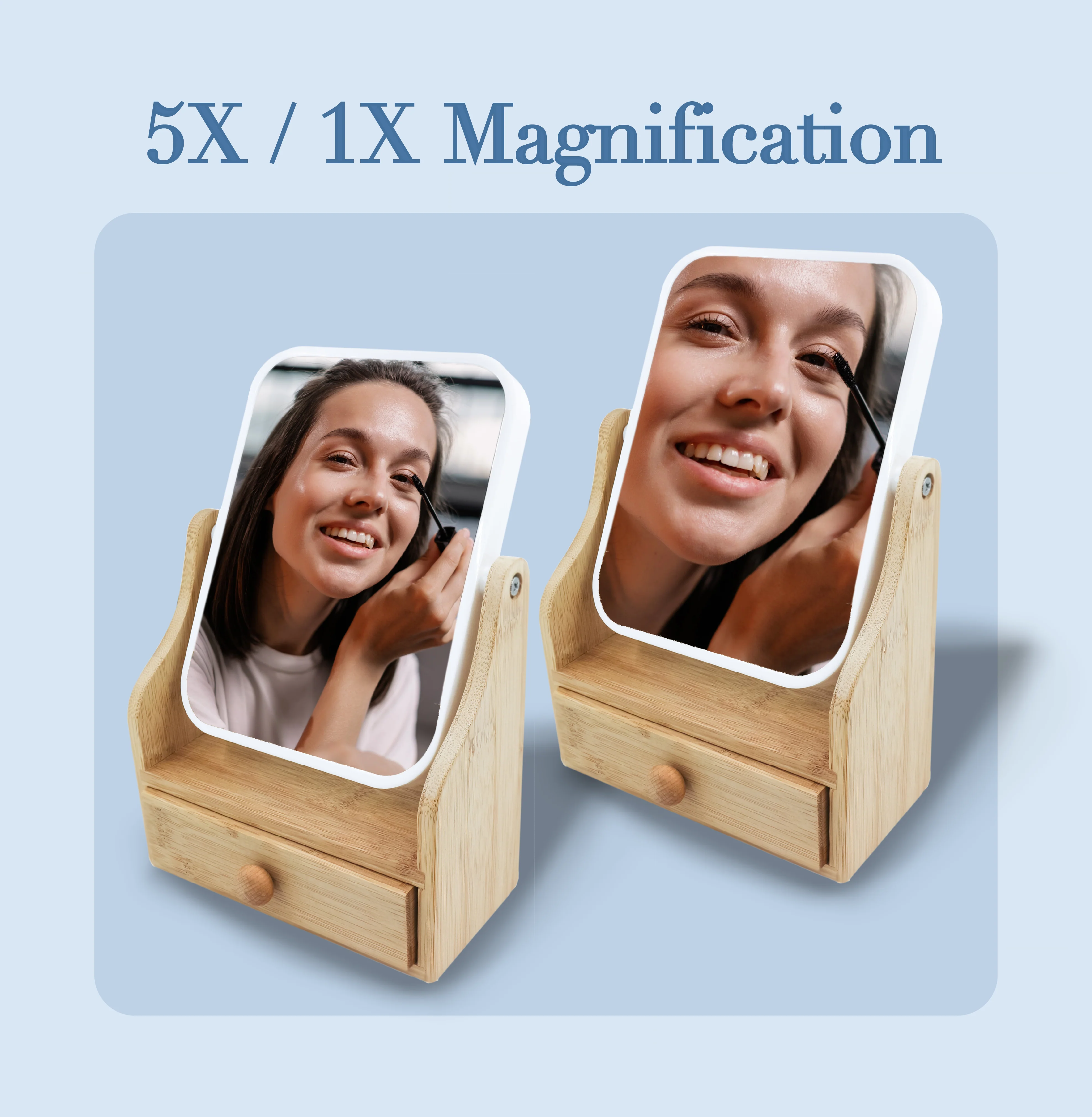 Dual-Sided Vanity Mirror with Bamboo Drawer Base by Pursonic - Image 3