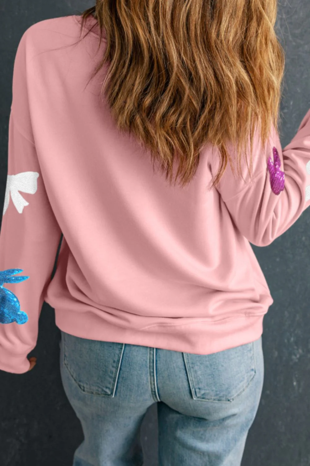 Easter Bunny Bow Knot Sequined Sweatshirt - Image 3
