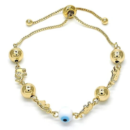 Elephant Ball Evil Eye Adjustable Bracelet 14K Gold - Image 2