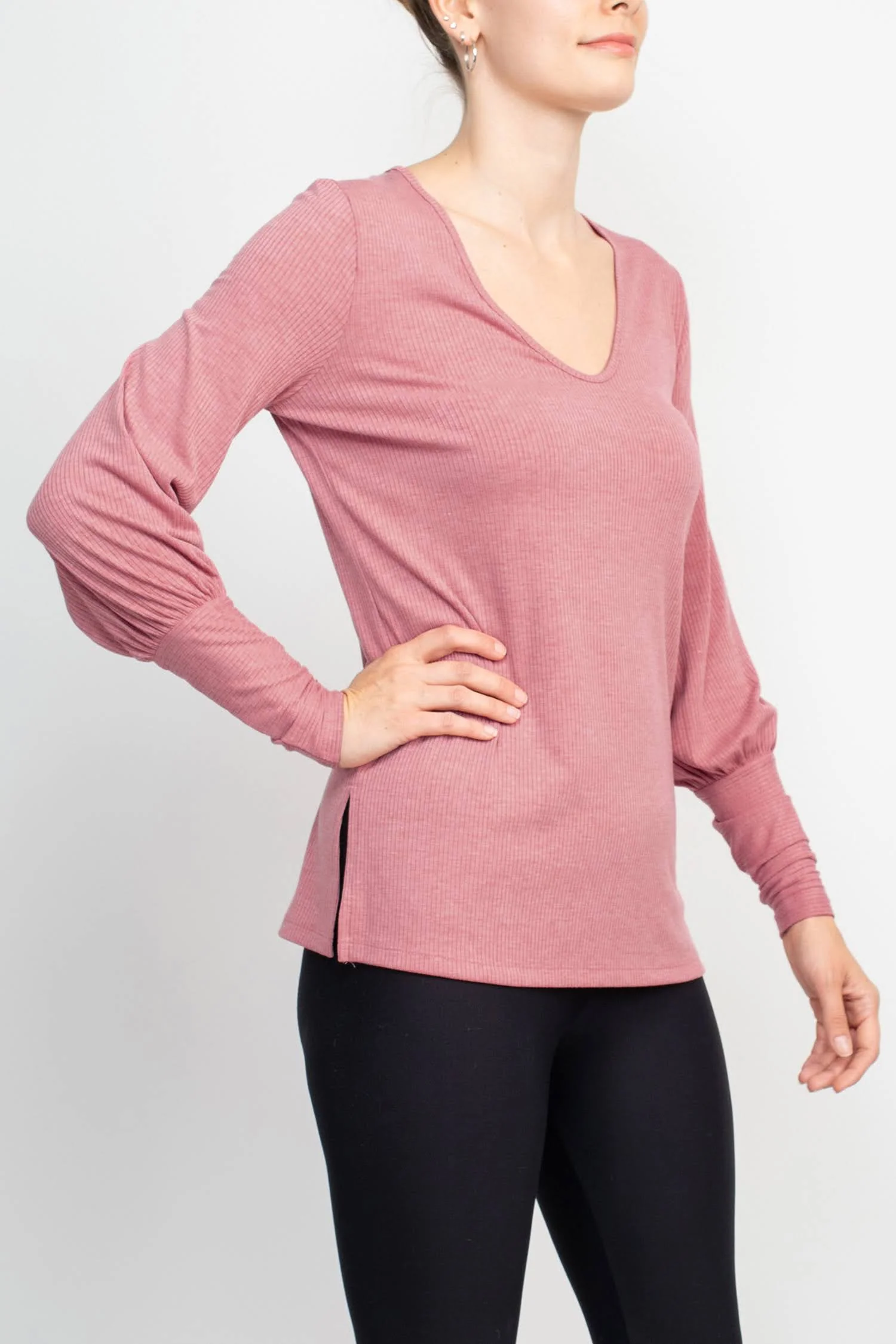 Ellen Tracy Scoop Neck Blouson Long Sleeve Solid Knit Jersey Top by Curated Brands - Image 2