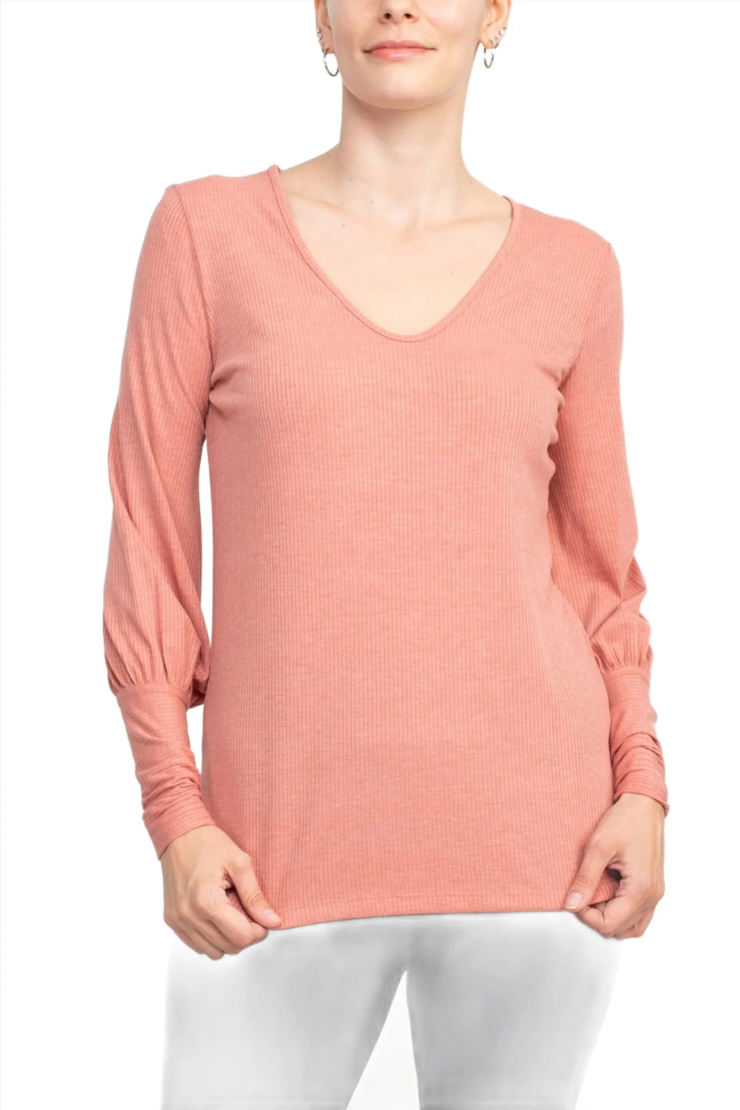 Ellen Tracy Scoop Neck Blouson Long Sleeve Solid Knit Jersey Top by Curated Brands - Image 6
