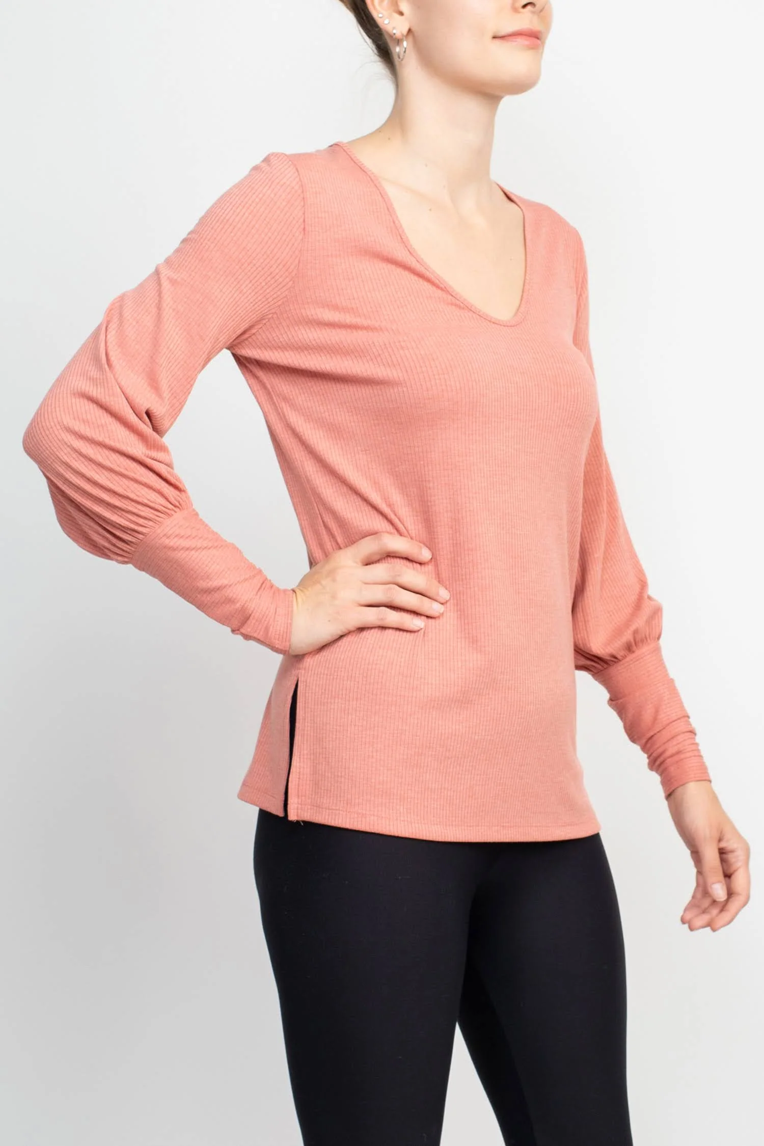 Ellen Tracy Scoop Neck Blouson Long Sleeve Solid Knit Jersey Top by Curated Brands - Image 7