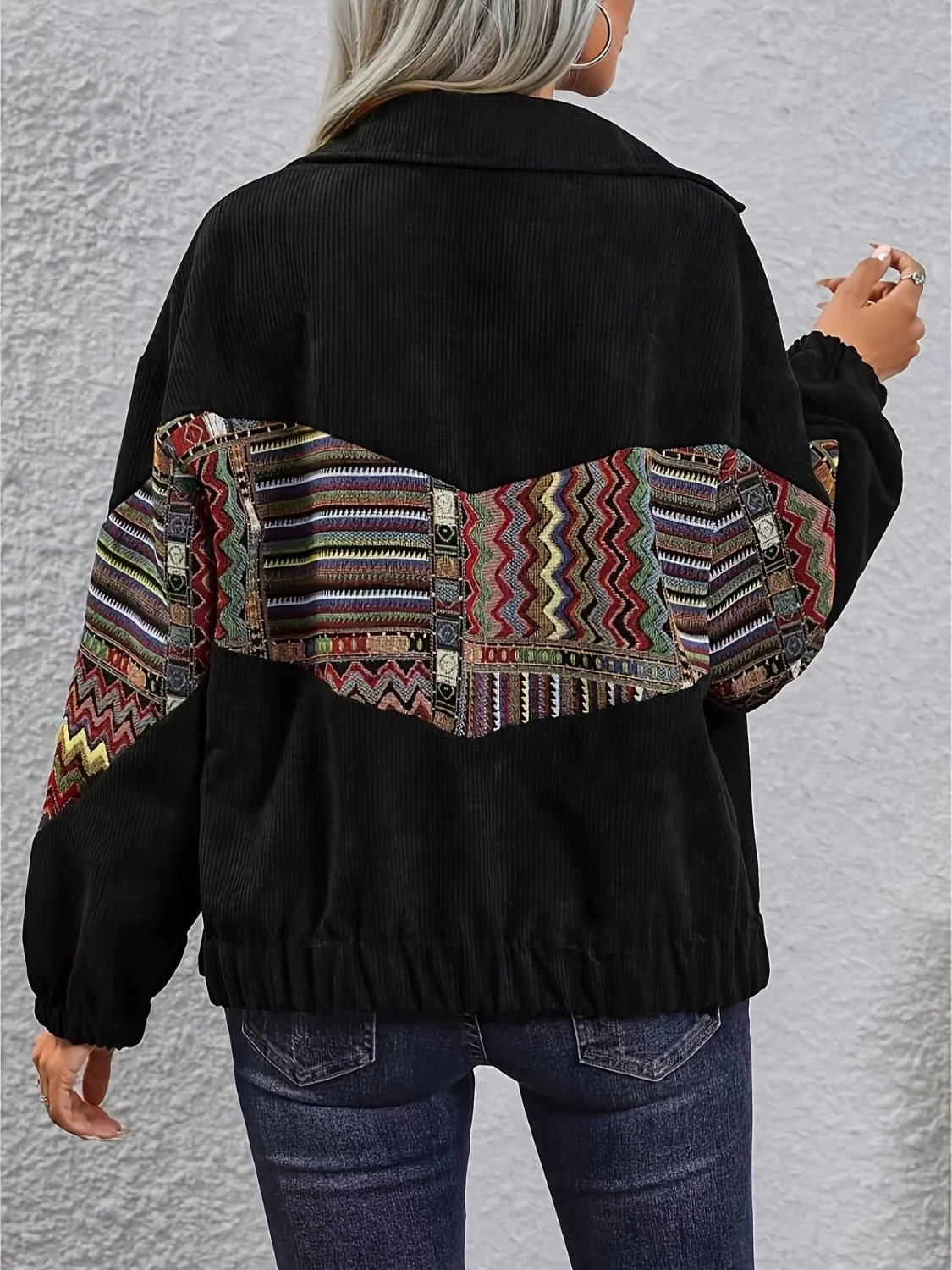 Embroidered Collared Neck Snap Down Jacket - Image 5