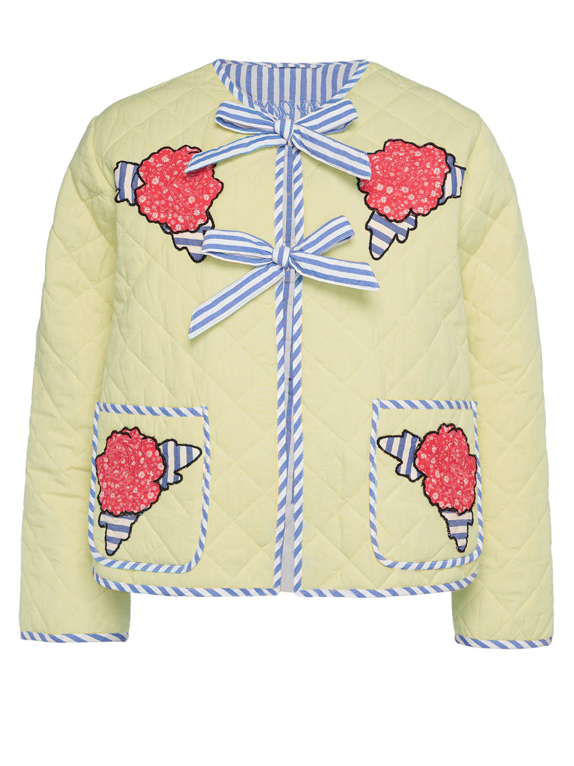 Embroidered Flower Tied Long Sleeve Winter Coat - Image 5