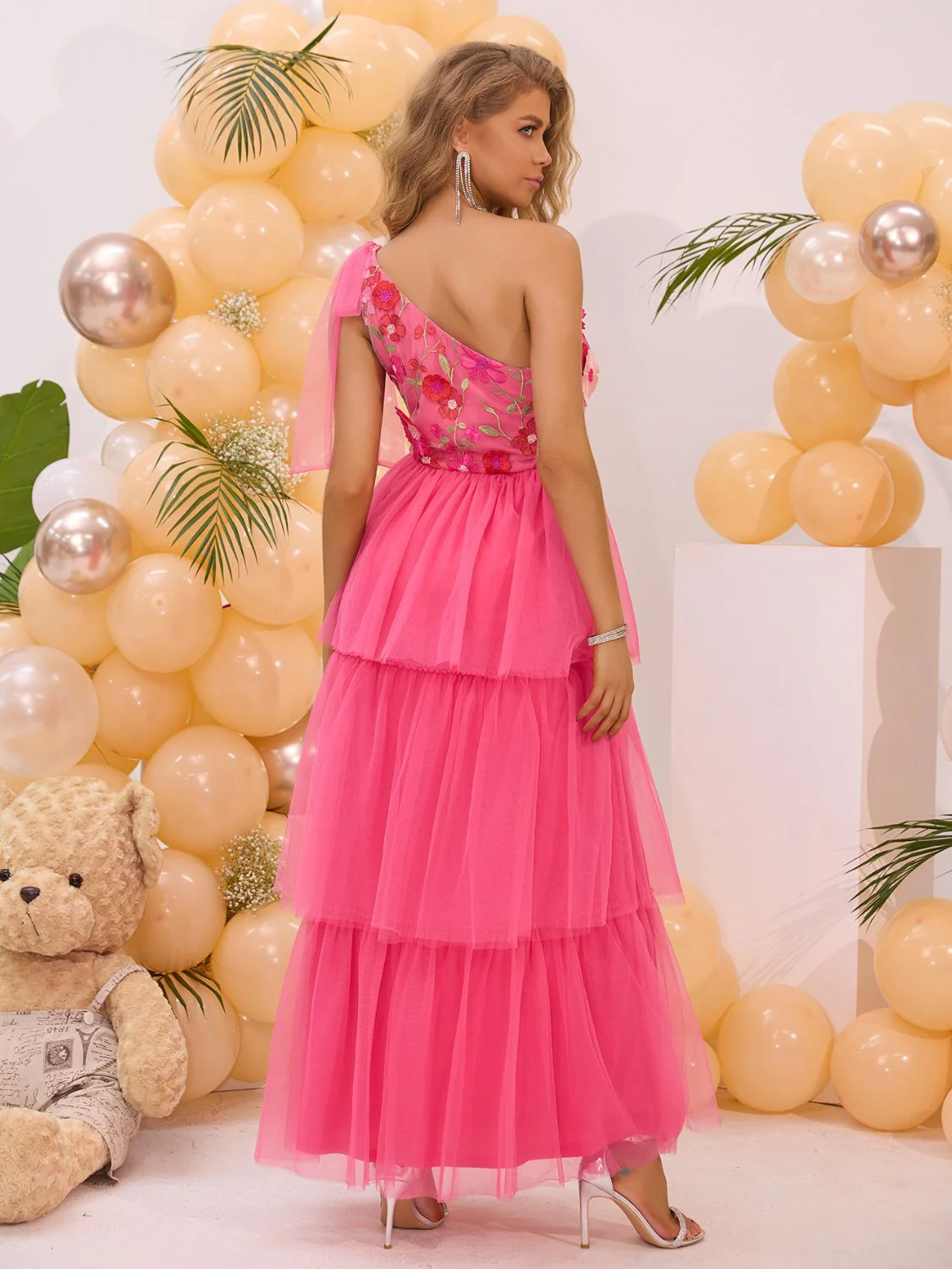 Embroidered Layered Single Shoulder Midi Dress - Image 2
