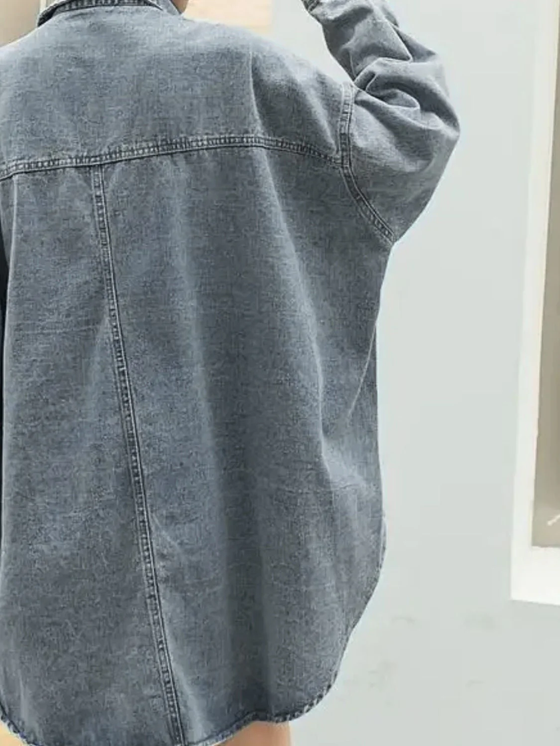 Embroidered Patch Button Up Long Sleeve Denim Jacket - Image 2