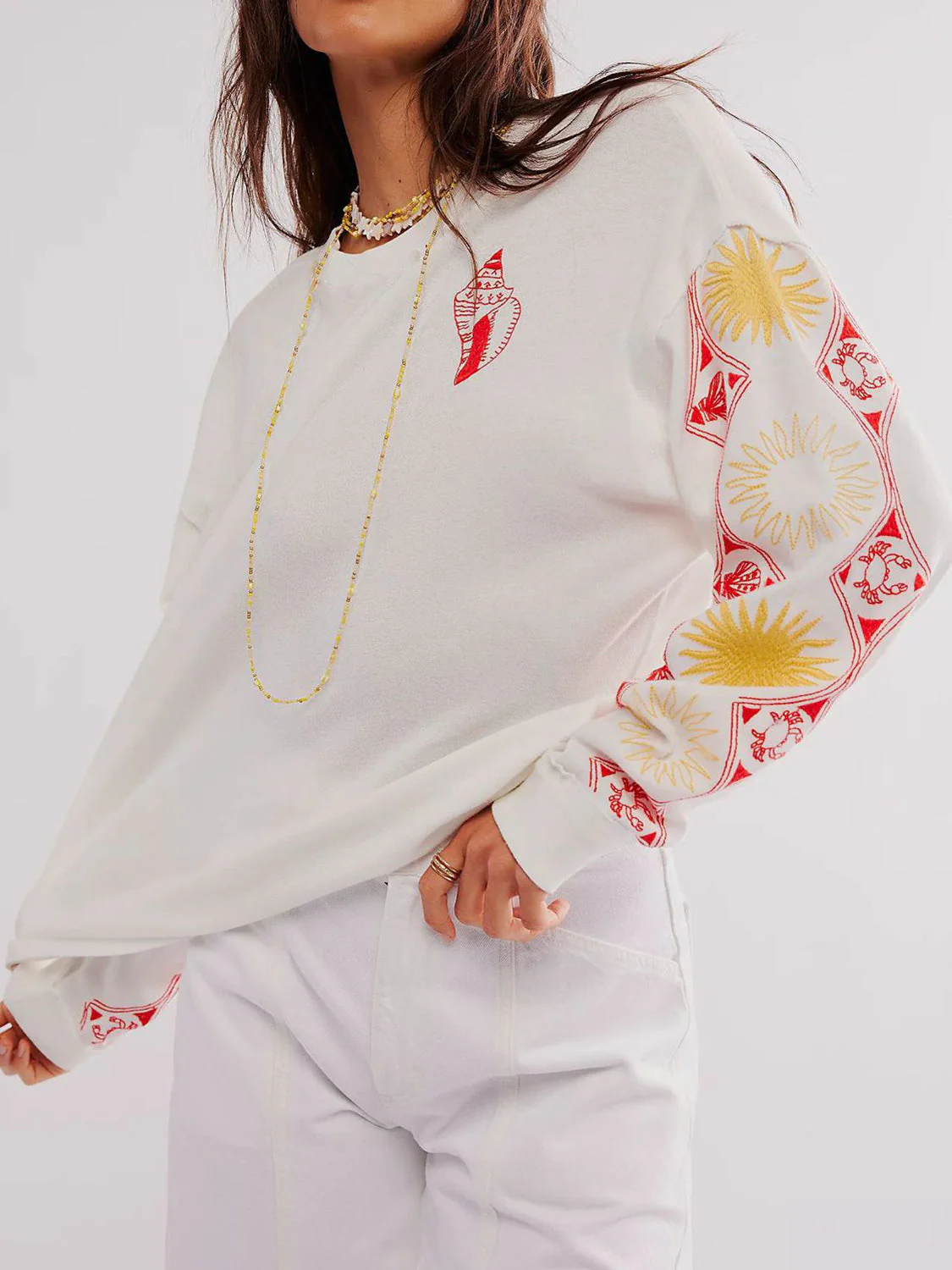 Embroidered Round Neck Long Sleeve Sweatshirt - Image 5