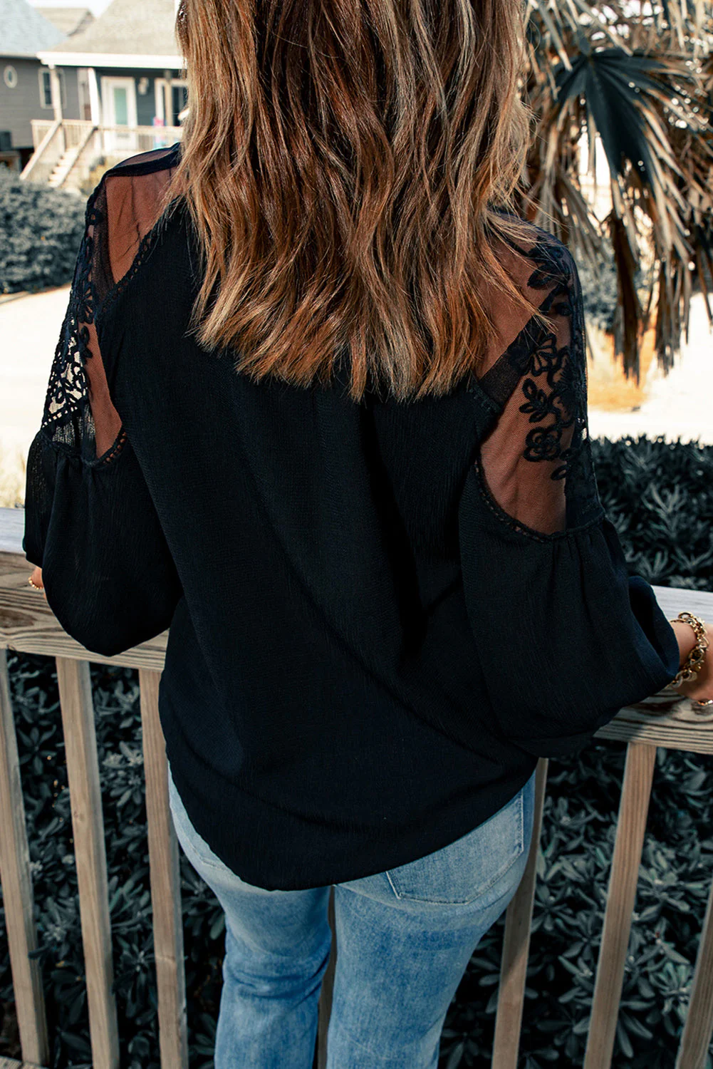 Embroidered Tie-Neck Puff Sleeve Blouse - Image 4