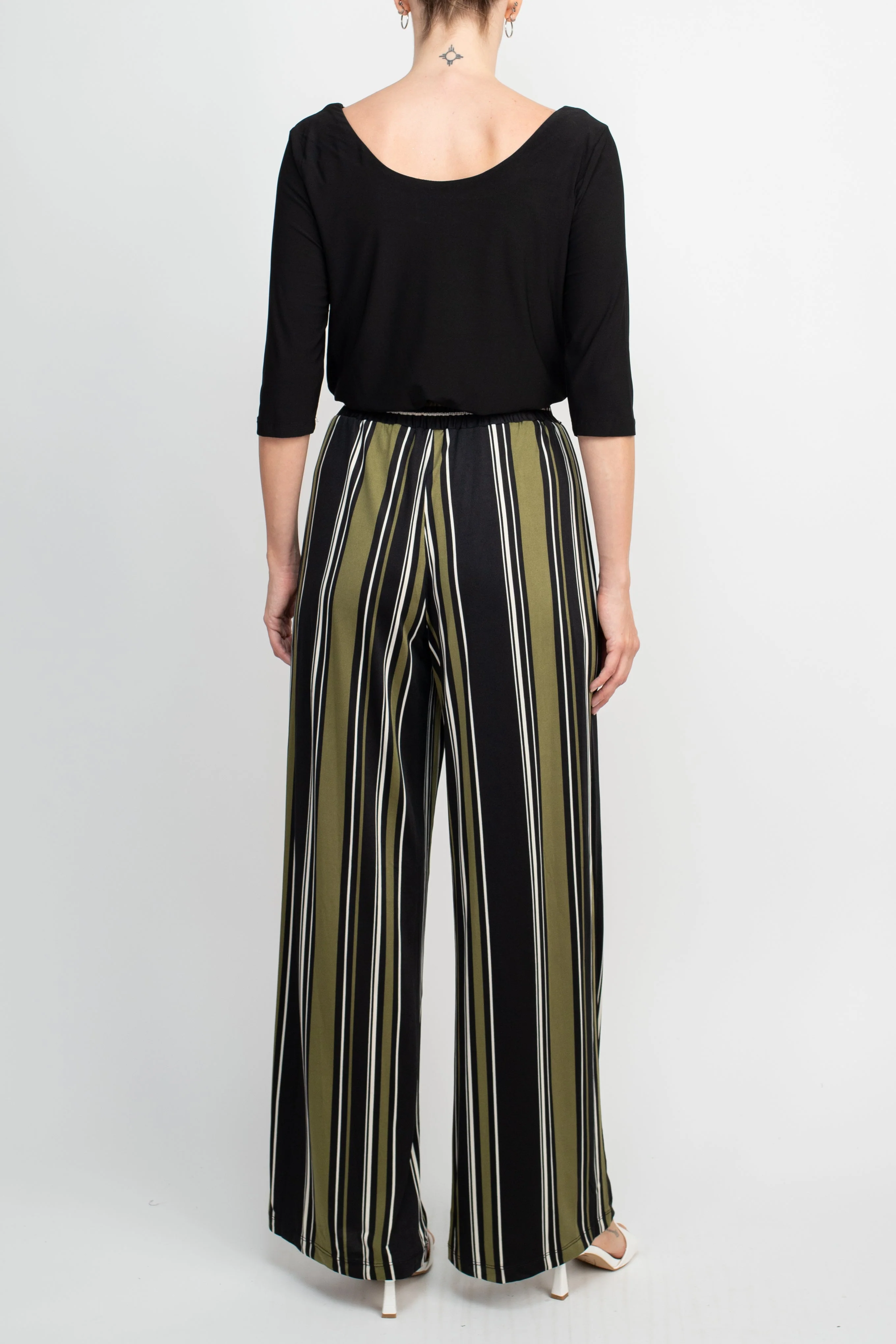 Emma & Michele Cowl Neck 3/4 Sleeve Tie Front Elastic Waist Jersey Jumpsuit by Curated Brands - Image 3