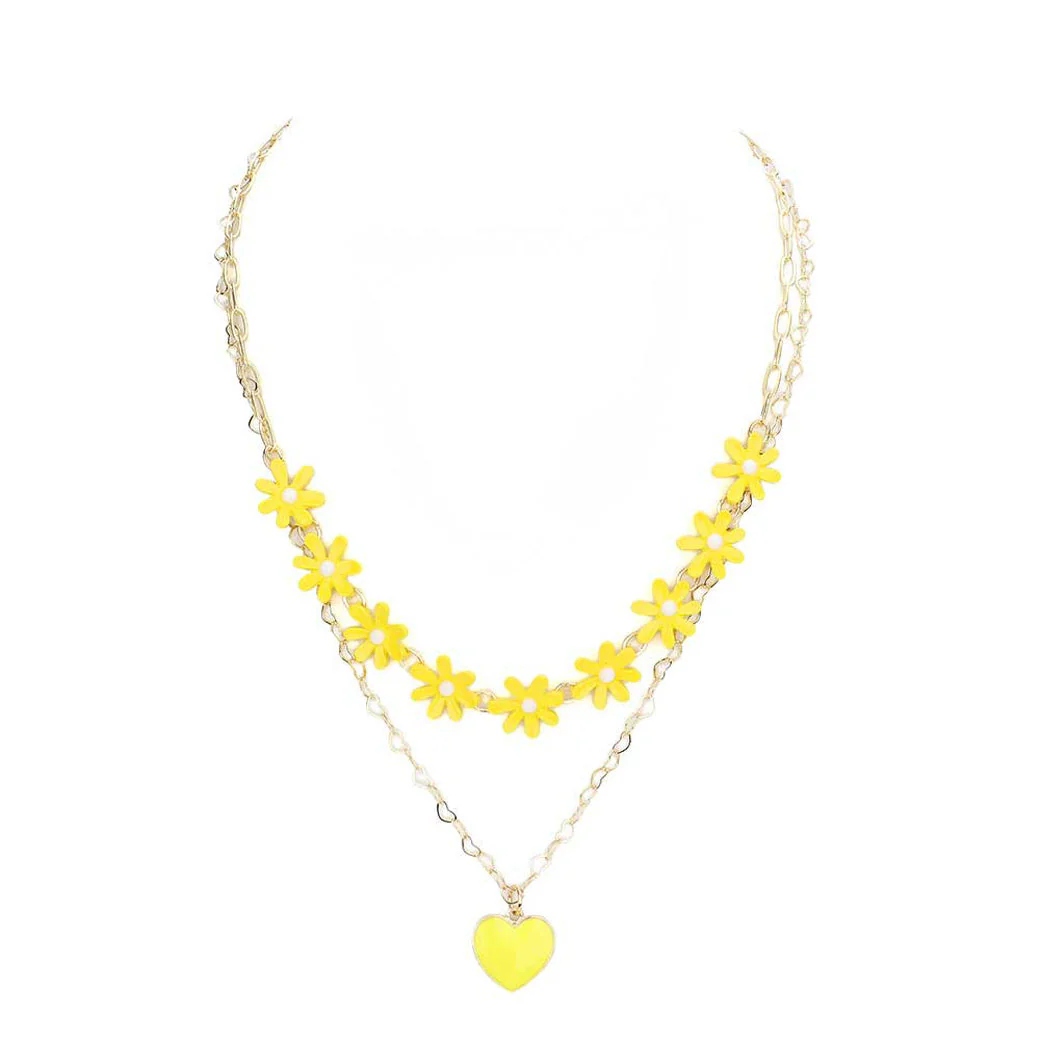 Enamel Heart Pendant Flower Link Double Layered Necklace by Madeline Love - Image 5