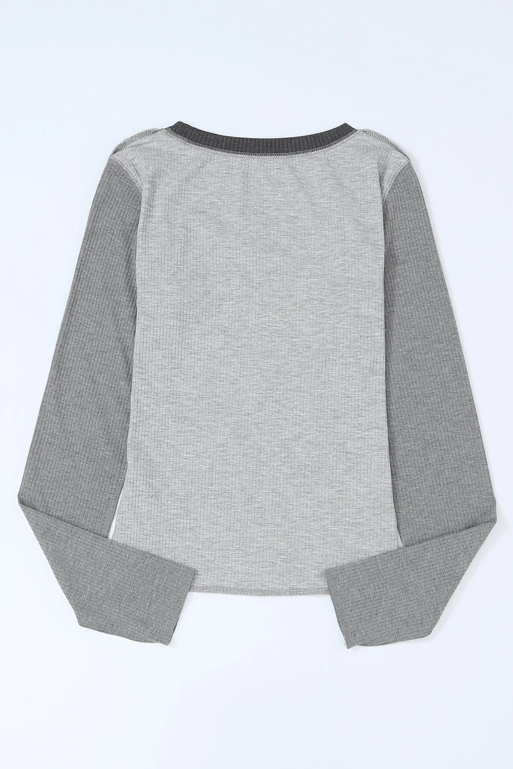 Exposed Seam Contrast Round Neck Long Sleeve T-Shirt - Image 14