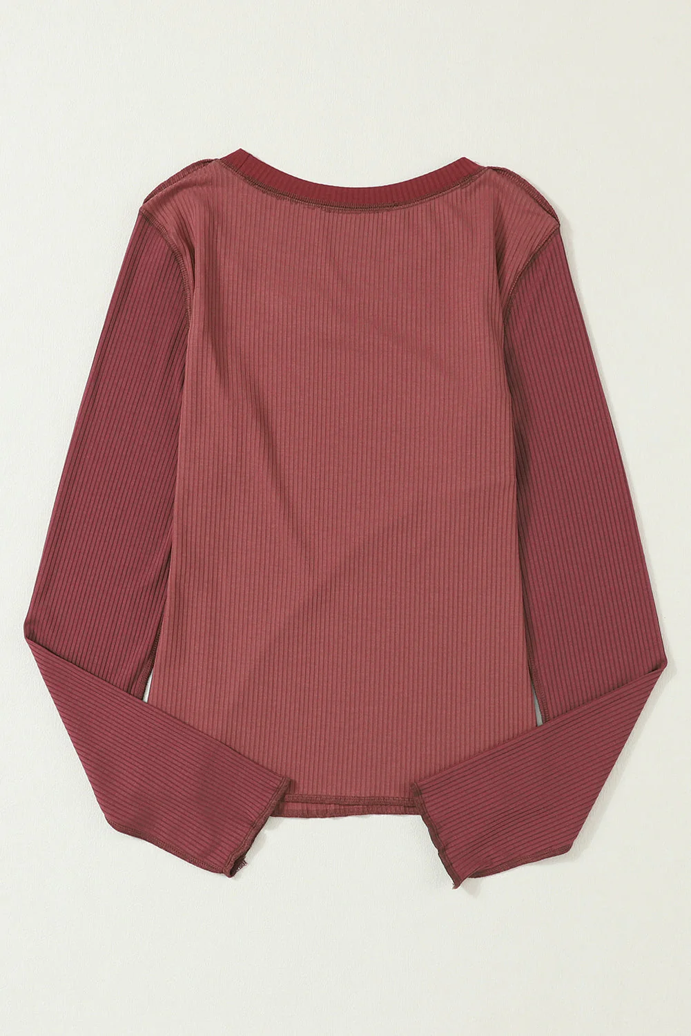 Exposed Seam Contrast Round Neck Long Sleeve T-Shirt - Image 22