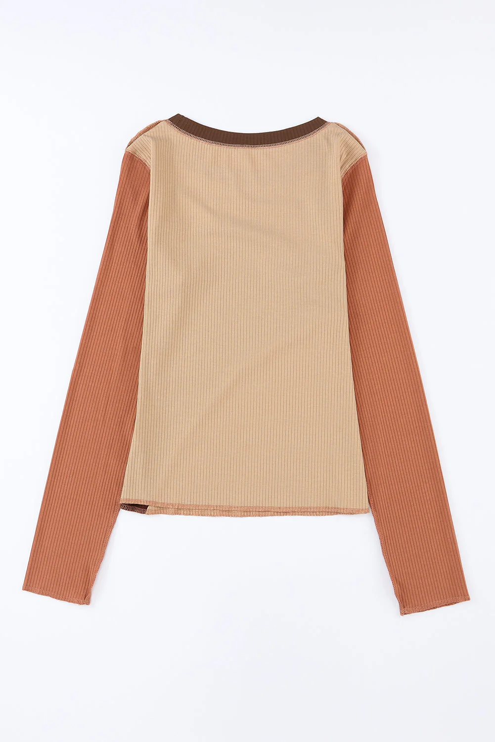 Exposed Seam Contrast Round Neck Long Sleeve T-Shirt - Image 6