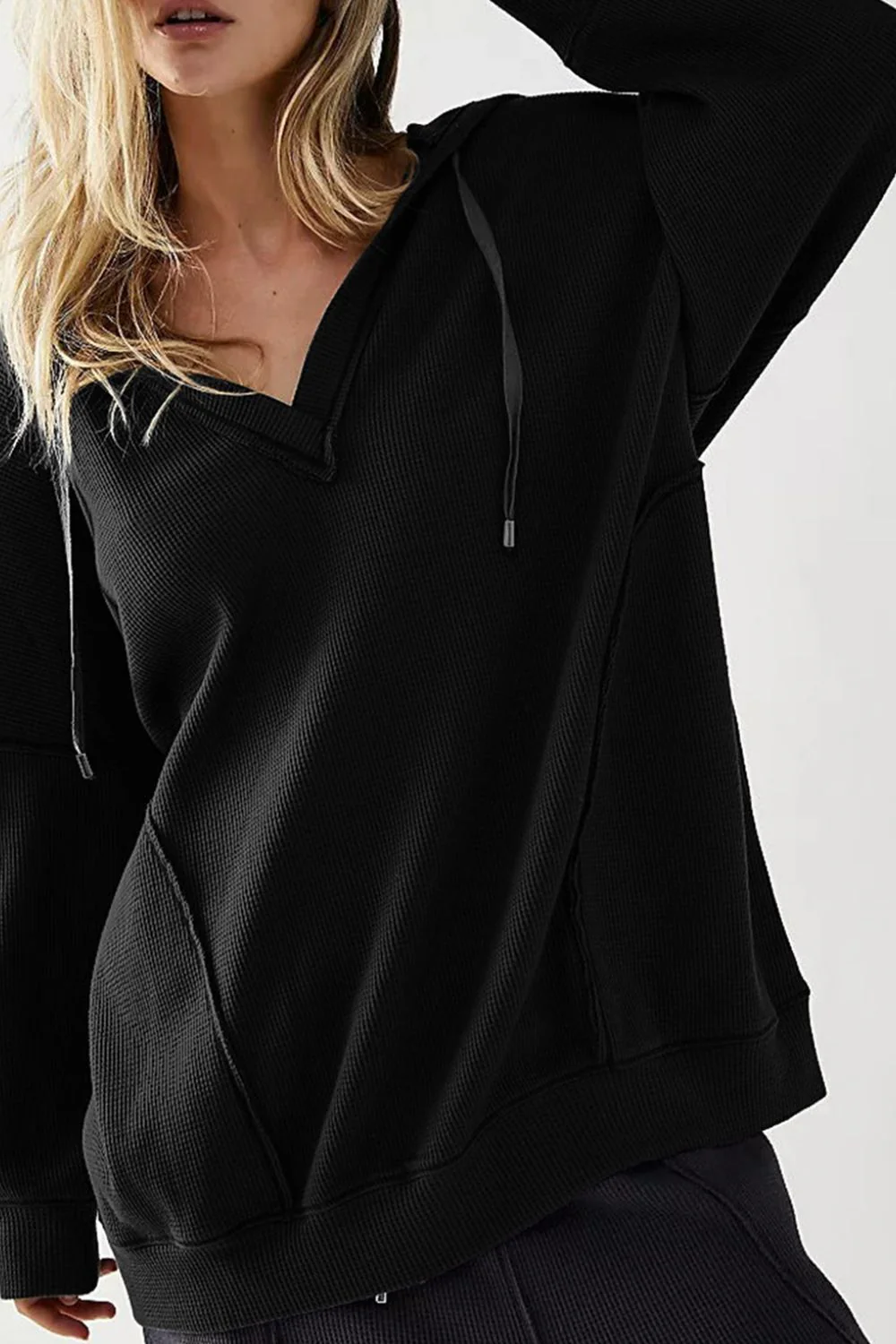 Exposed Seam Drawstring Long Sleeve Hoodie - Image 11