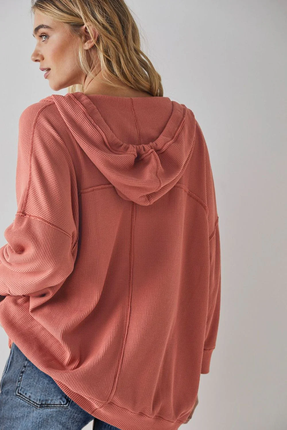 Exposed Seam Drawstring Long Sleeve Hoodie - Image 13
