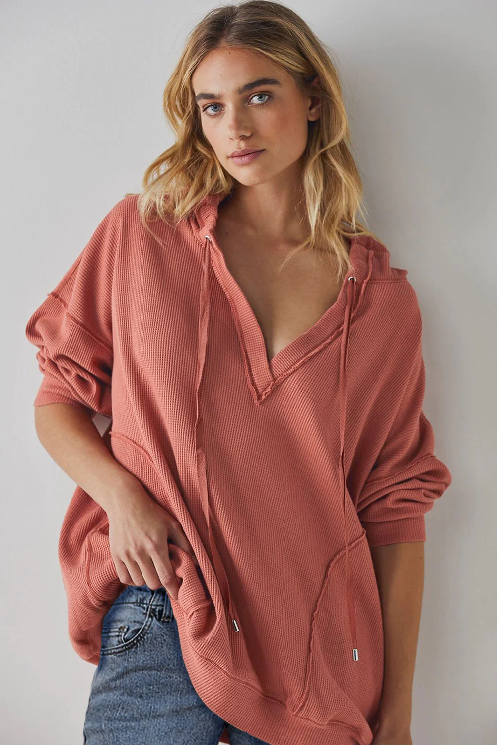 Exposed Seam Drawstring Long Sleeve Hoodie - Image 14