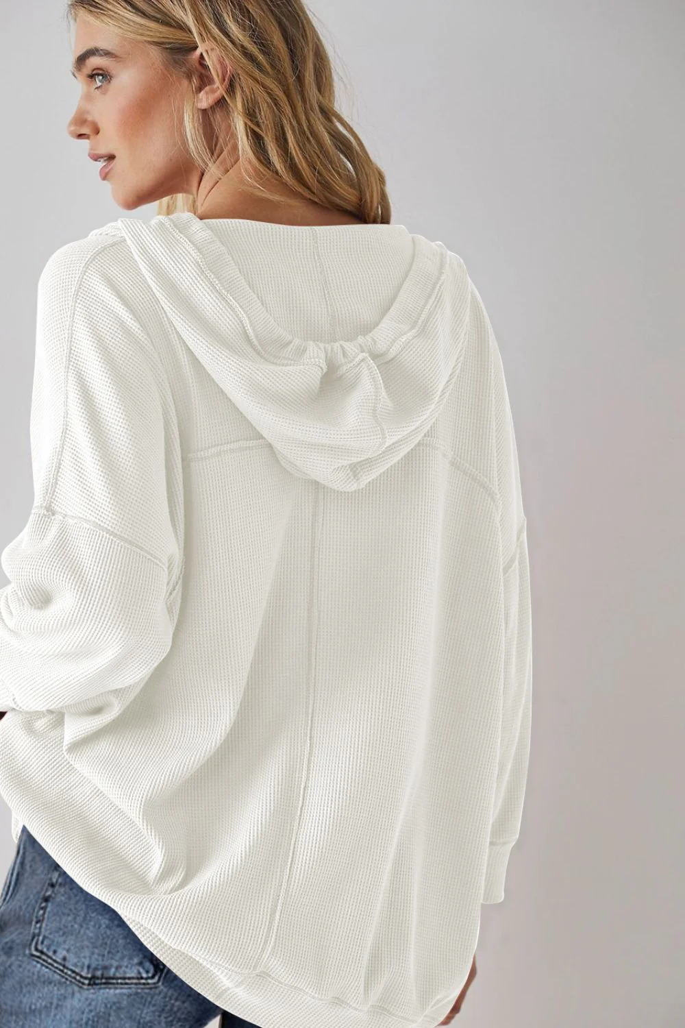 Exposed Seam Drawstring Long Sleeve Hoodie - Image 5