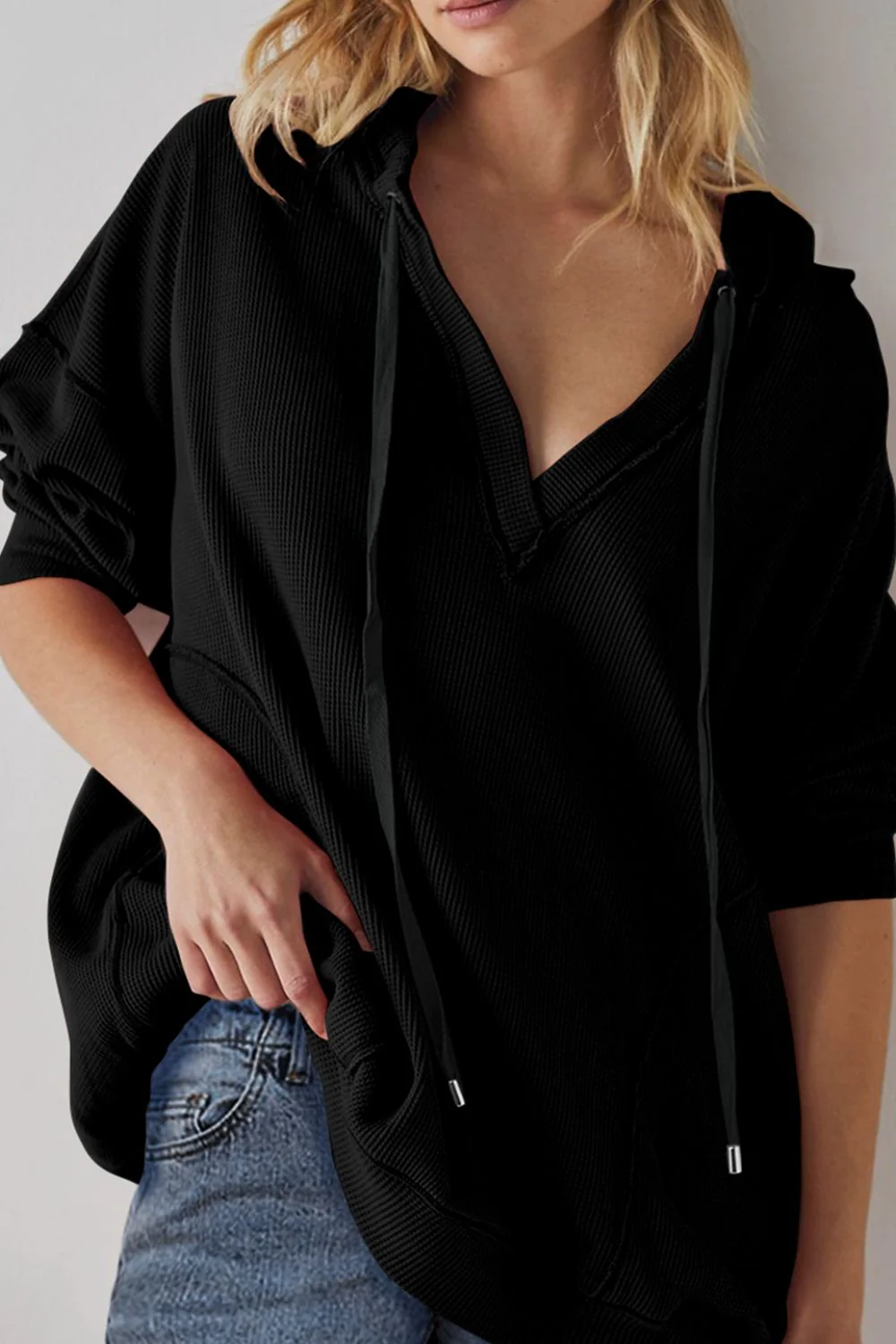 Exposed Seam Drawstring Long Sleeve Hoodie - Image 6