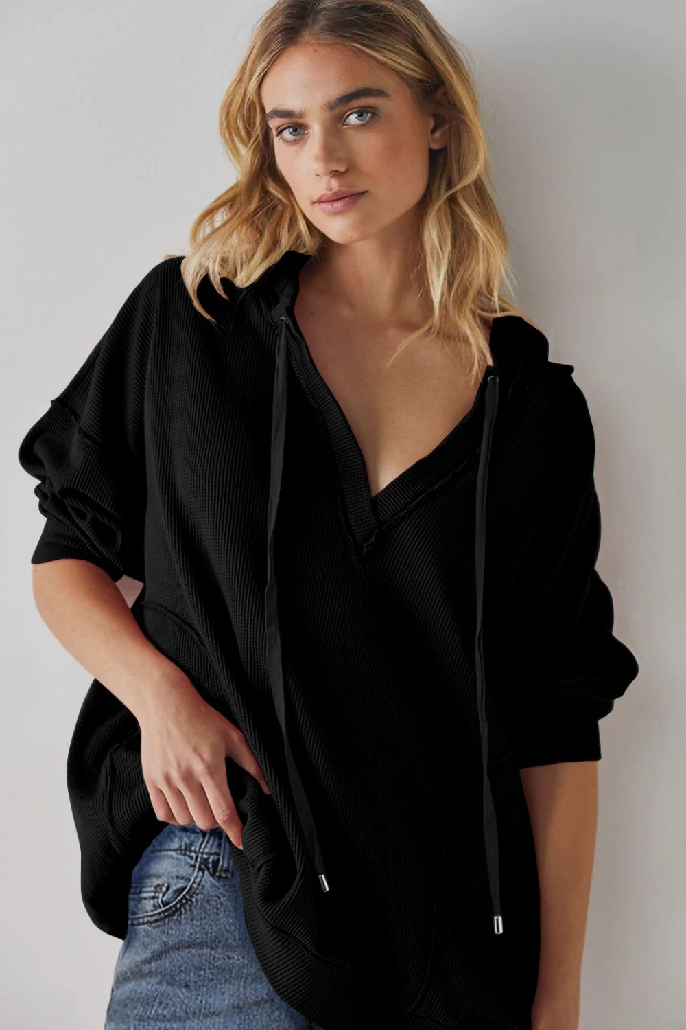 Exposed Seam Drawstring Long Sleeve Hoodie - Image 8