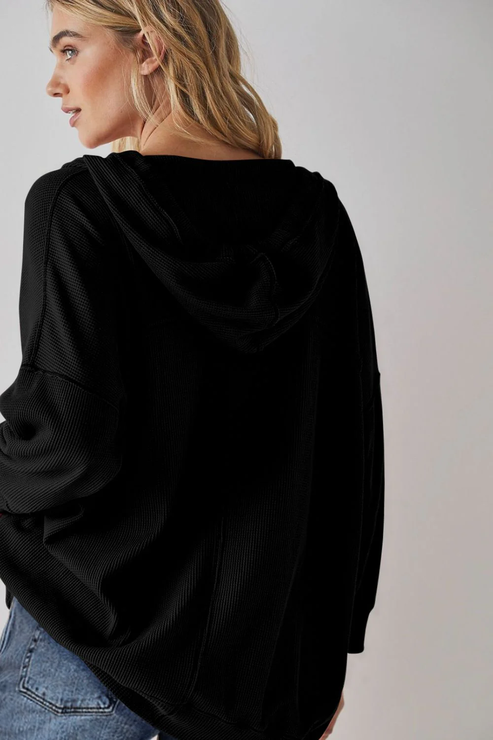 Exposed Seam Drawstring Long Sleeve Hoodie - Image 9