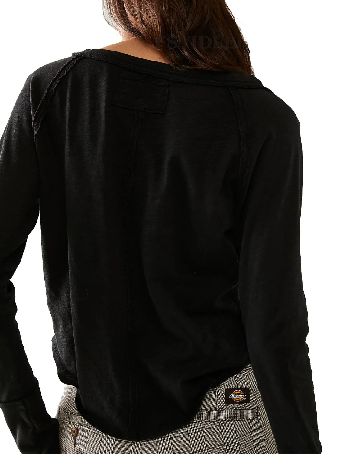 Exposed Seam Notched Long Sleeve T-Shirt - Image 11