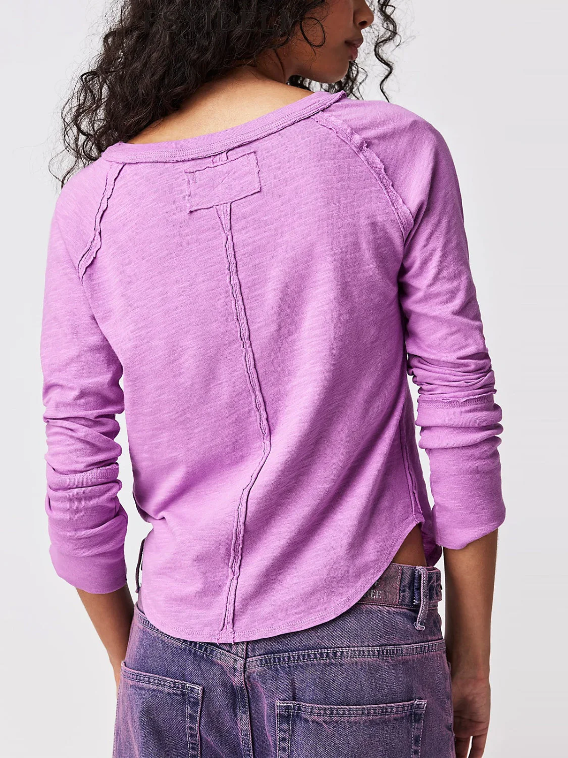 Exposed Seam Notched Long Sleeve T-Shirt - Image 5
