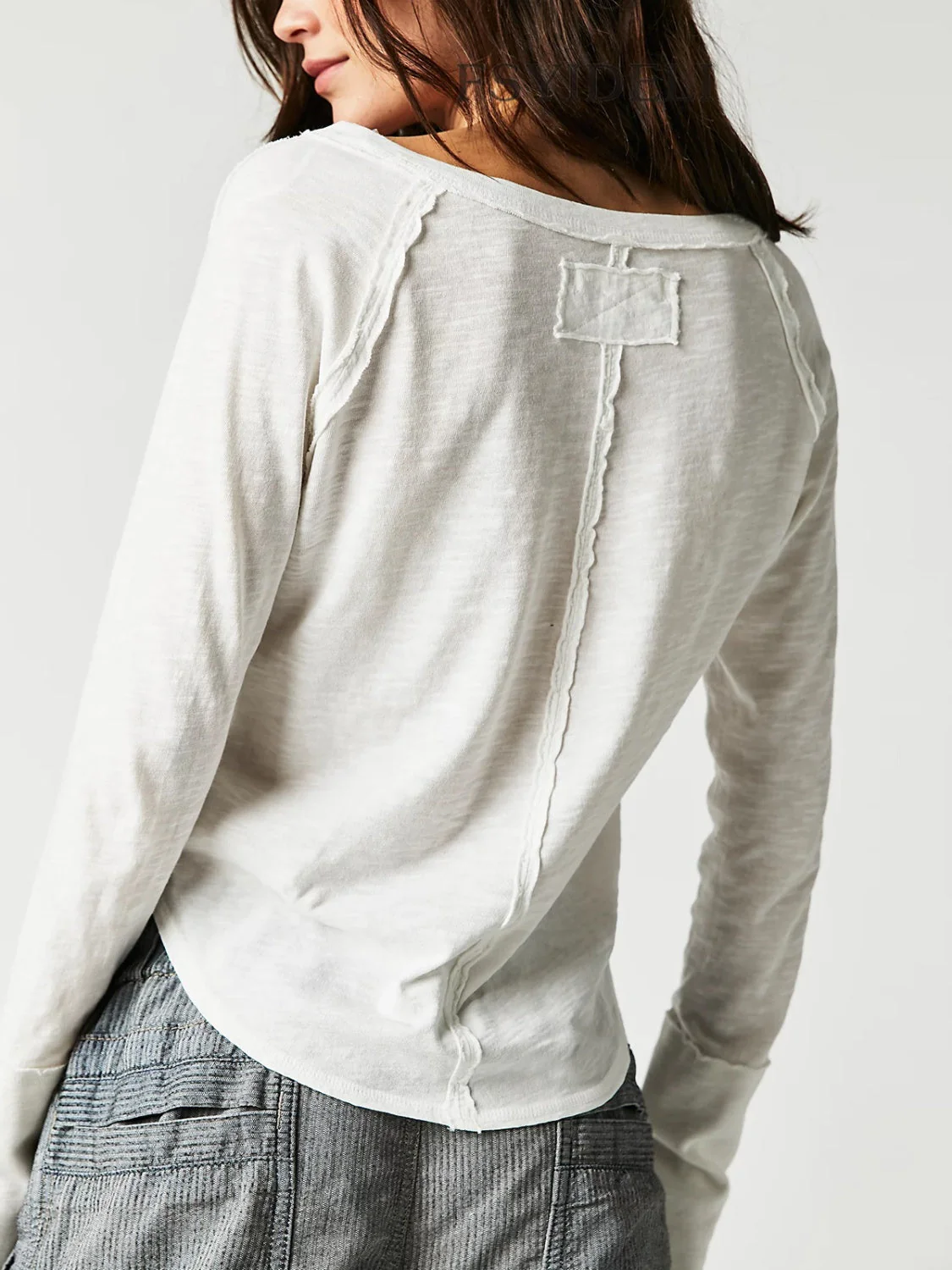 Exposed Seam Notched Long Sleeve T-Shirt - Image 9