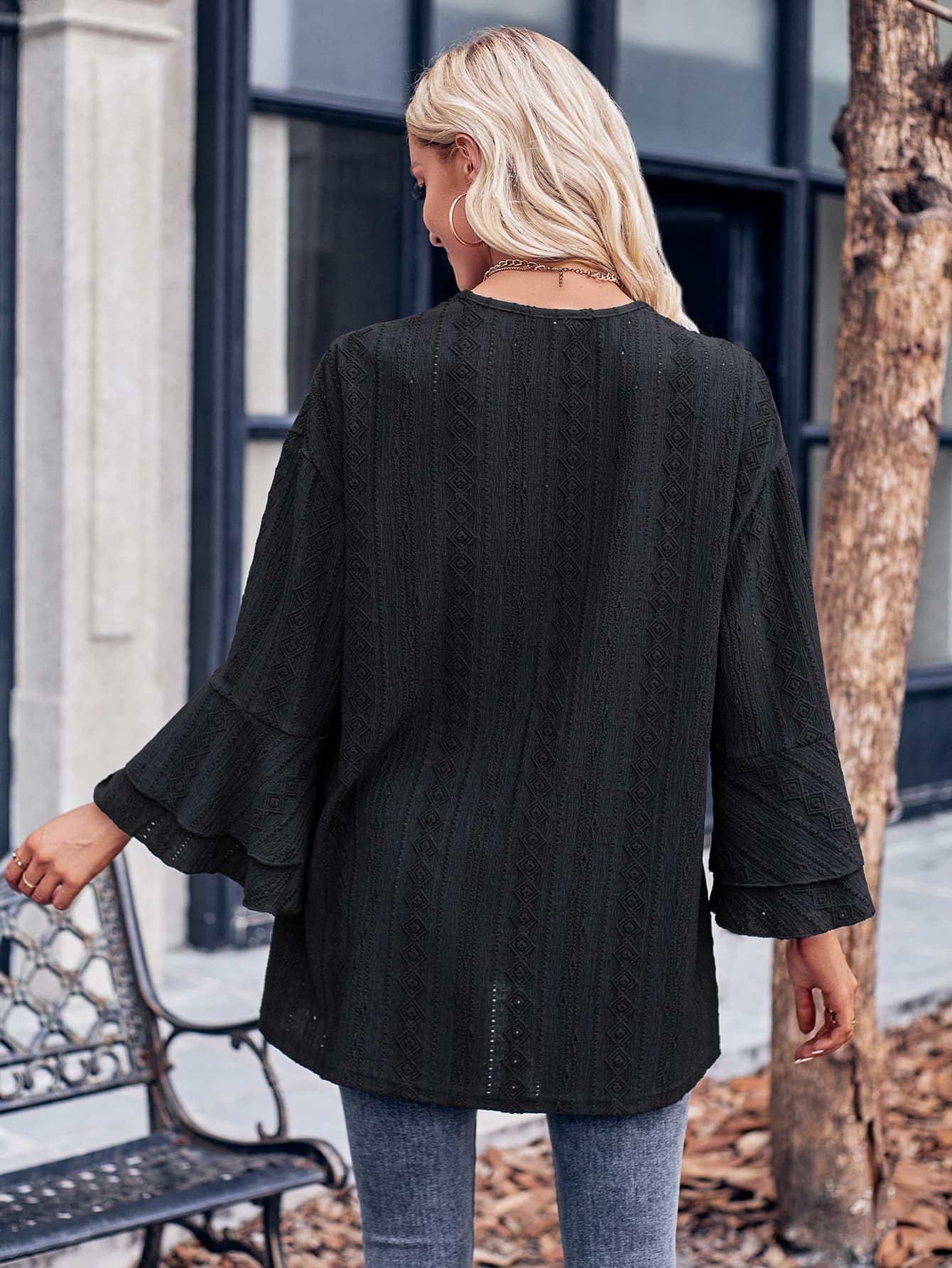 Eyelet Bell Sleeve Cardigan - Image 2