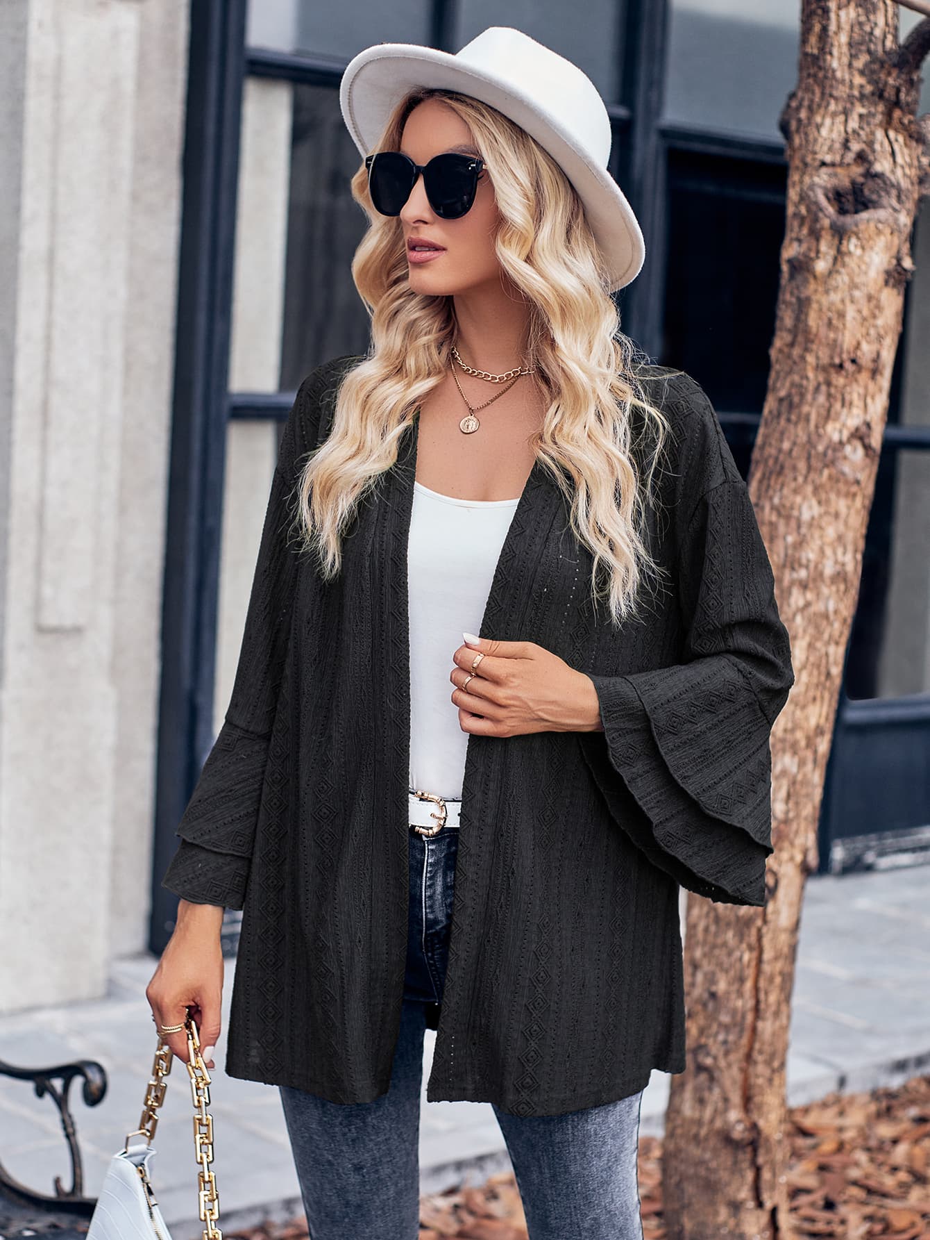 Eyelet Bell Sleeve Cardigan - Image 3