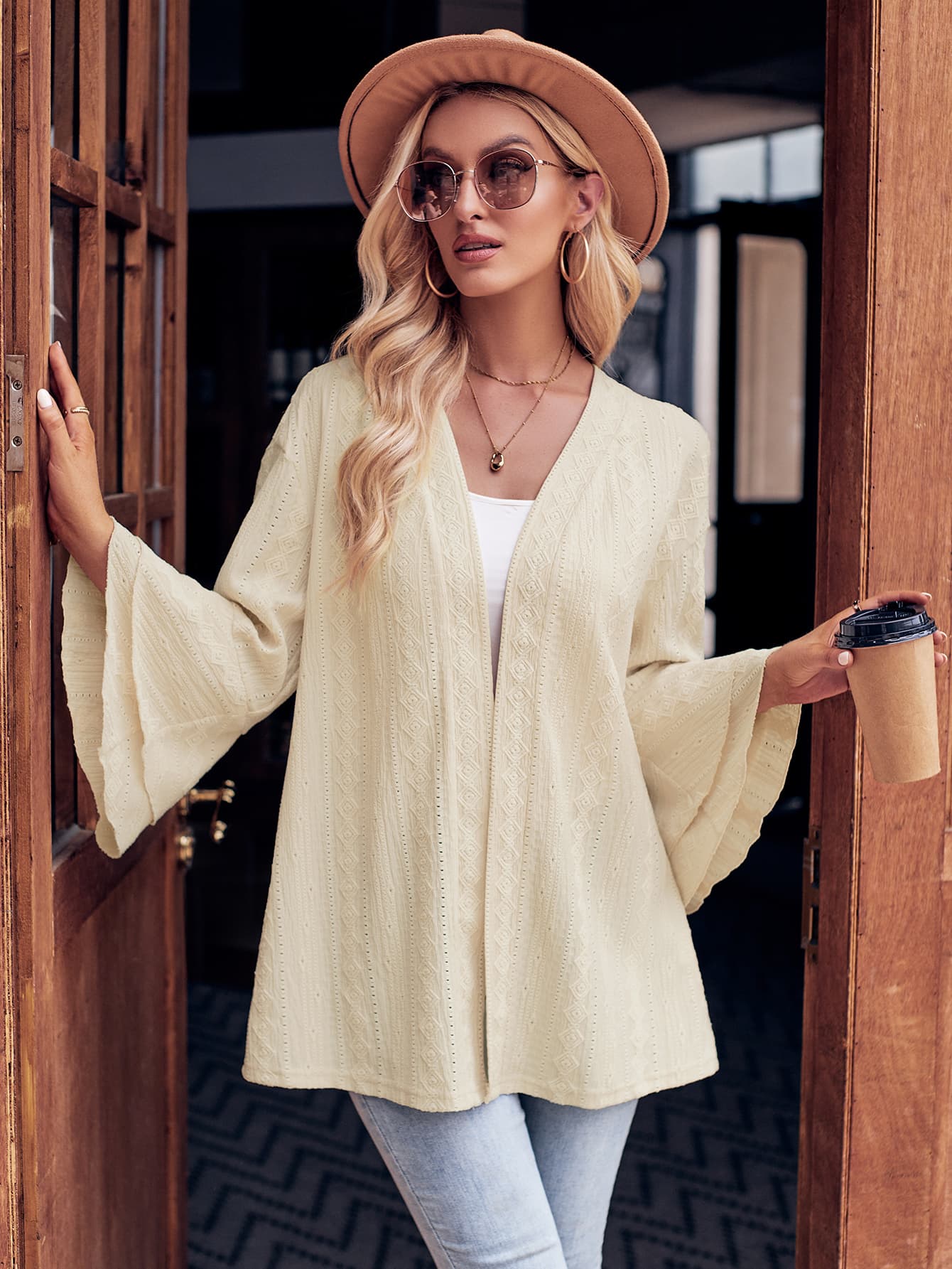 Eyelet Bell Sleeve Cardigan - Image 8