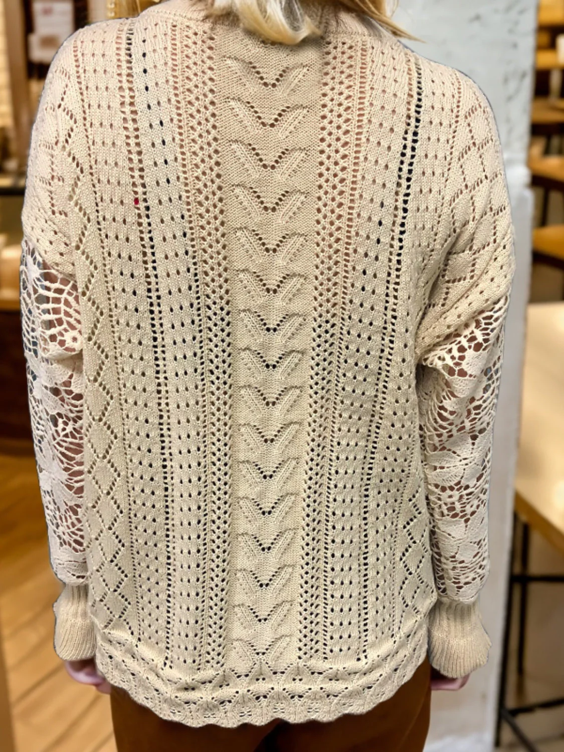 Eyelet Button Up Lantern Sleeve Cardigan - Image 7