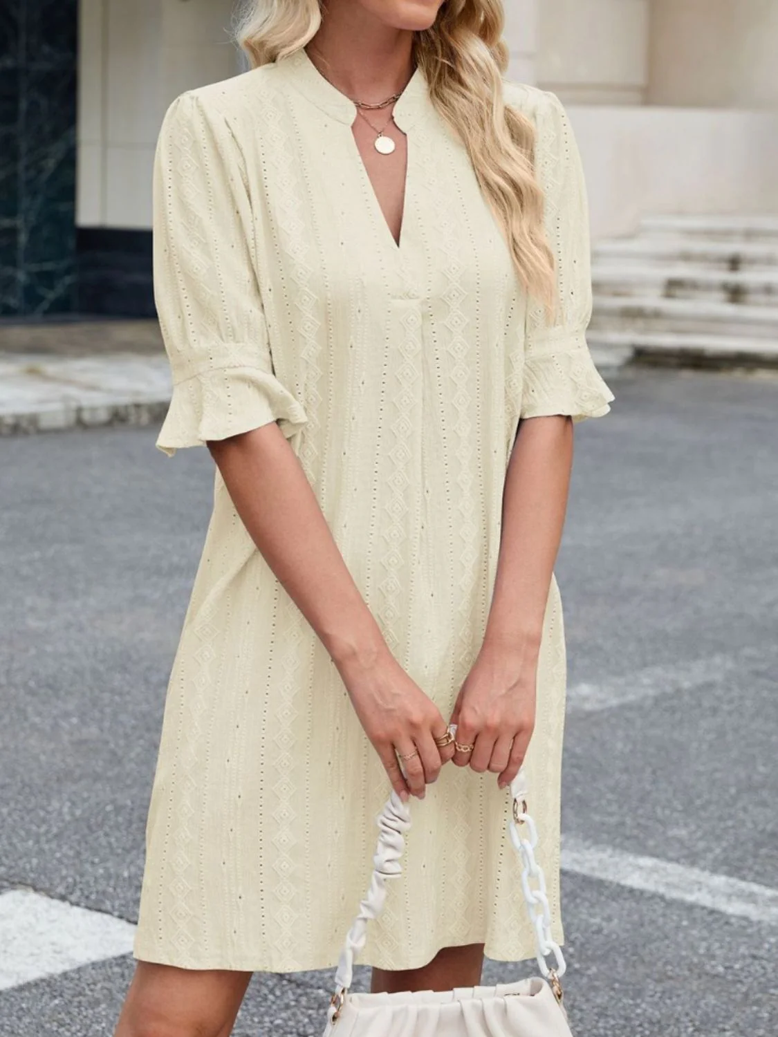 Eyelet Flounce Sleeve Mini Dress - Image 11