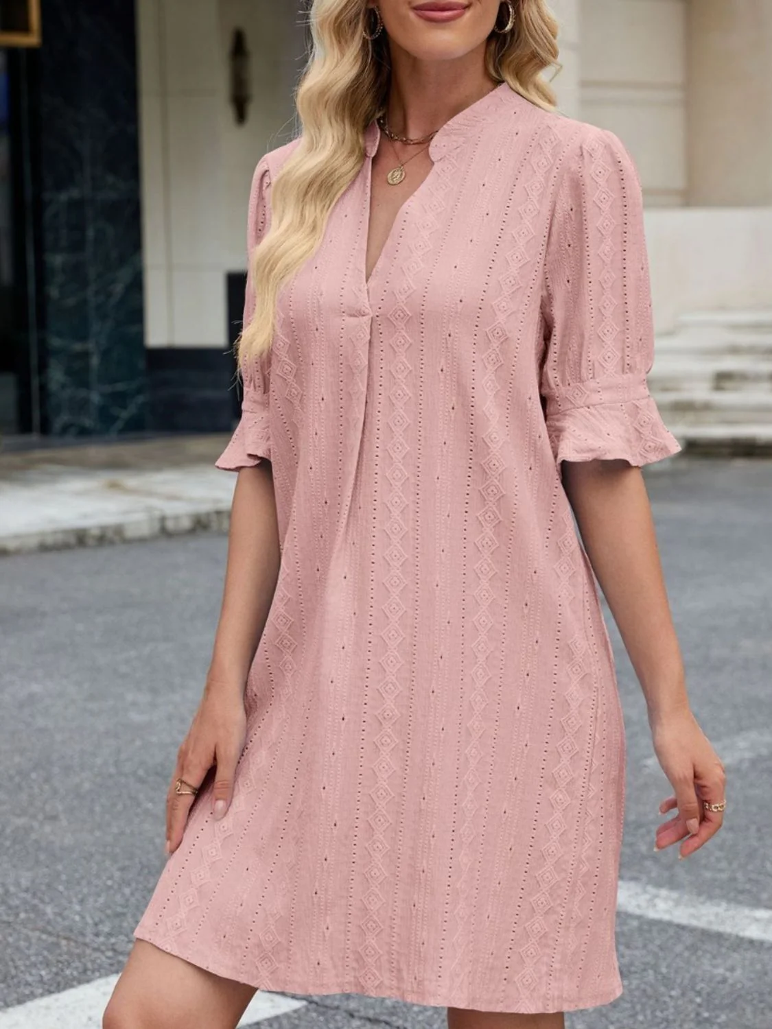 Eyelet Flounce Sleeve Mini Dress - Image 2