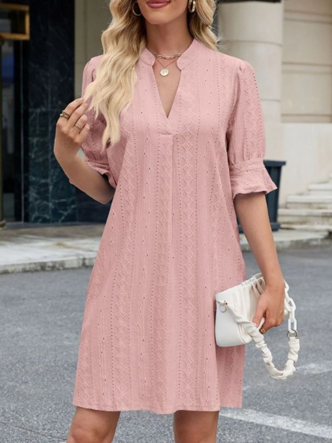 Eyelet Flounce Sleeve Mini Dress - Image 3