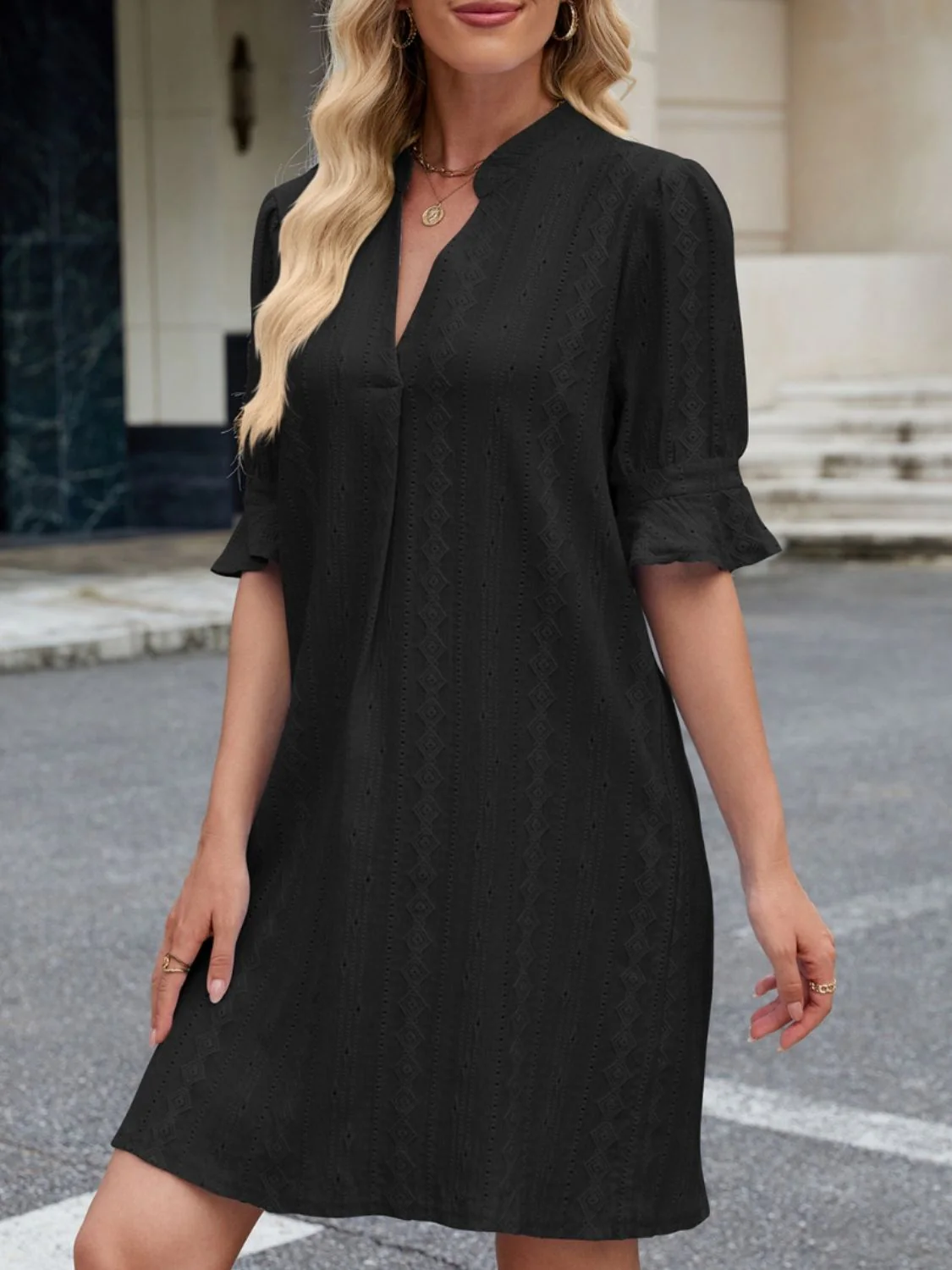 Eyelet Flounce Sleeve Mini Dress - Image 4