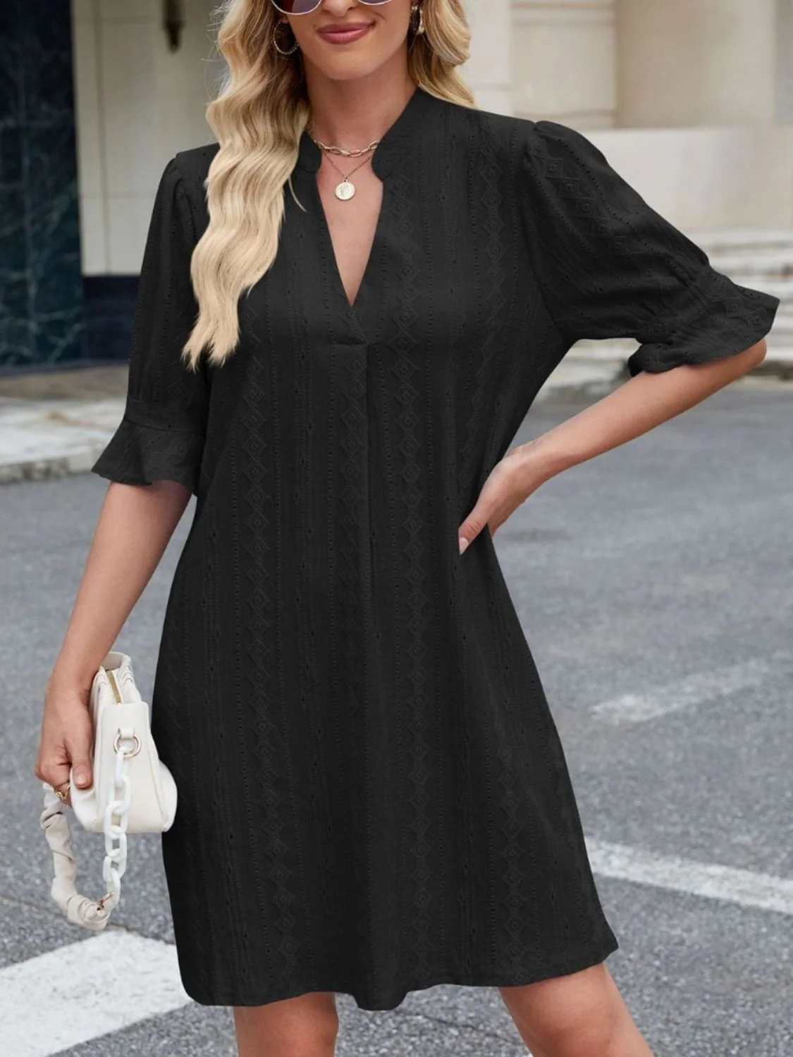 Eyelet Flounce Sleeve Mini Dress - Image 6