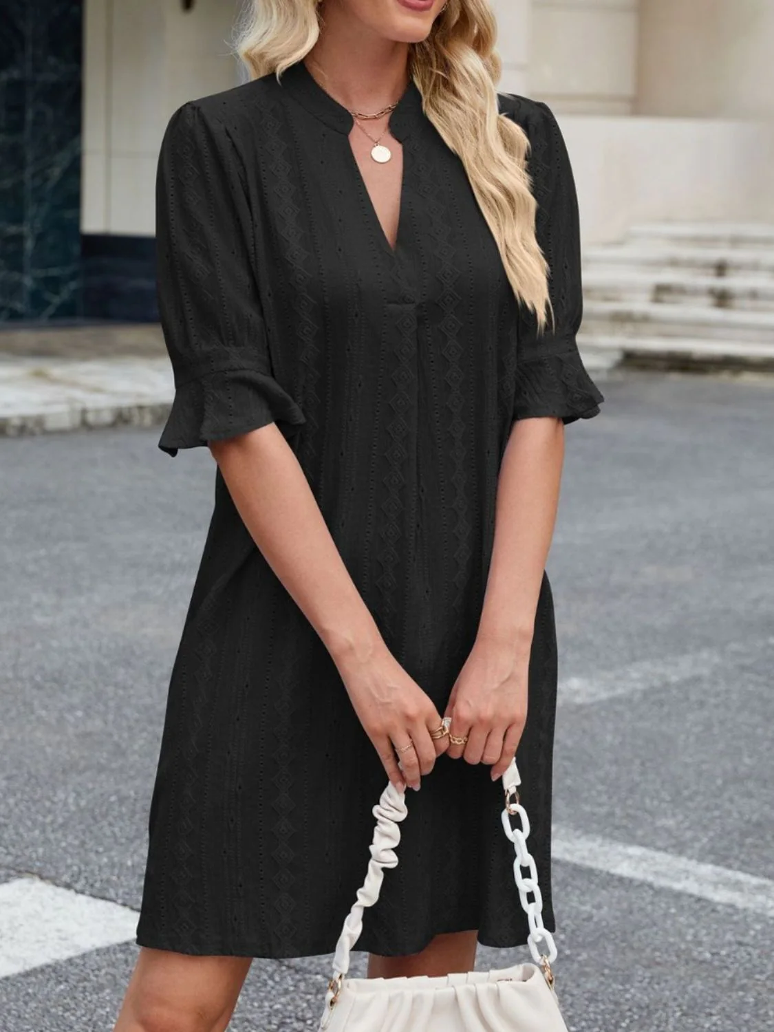 Eyelet Flounce Sleeve Mini Dress - Image 7