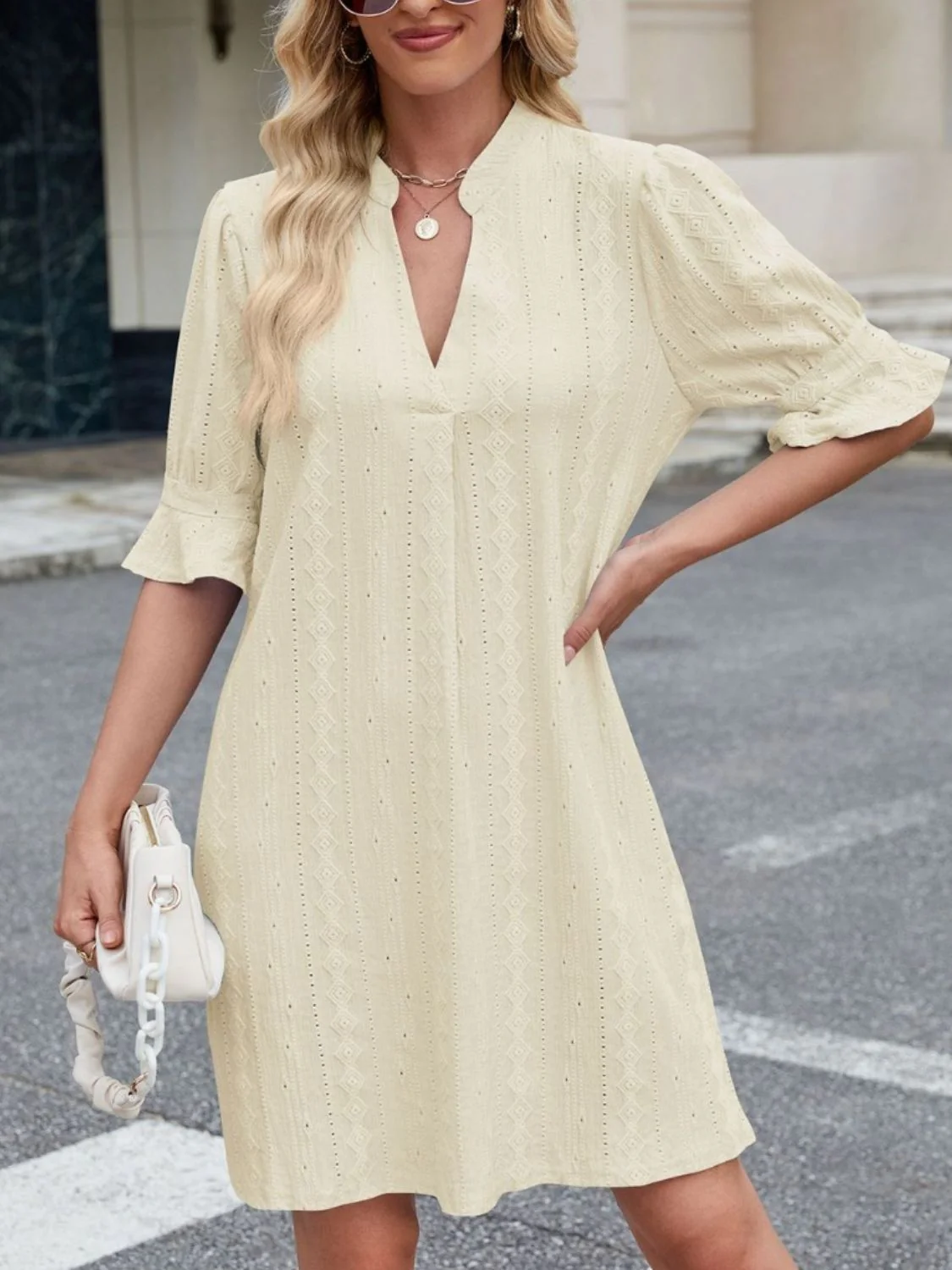 Eyelet Flounce Sleeve Mini Dress - Image 9