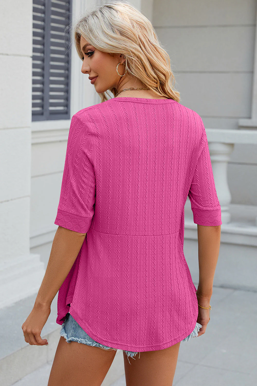 Eyelet Half Sleeve T-Shirt - Image 2