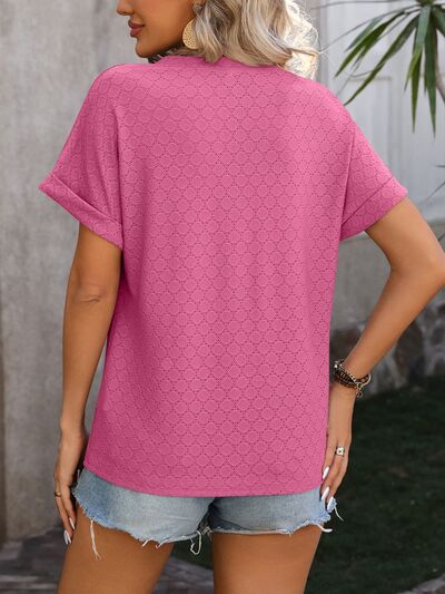 Eyelet Notched Short Sleeve T-Shirt - Image 16
