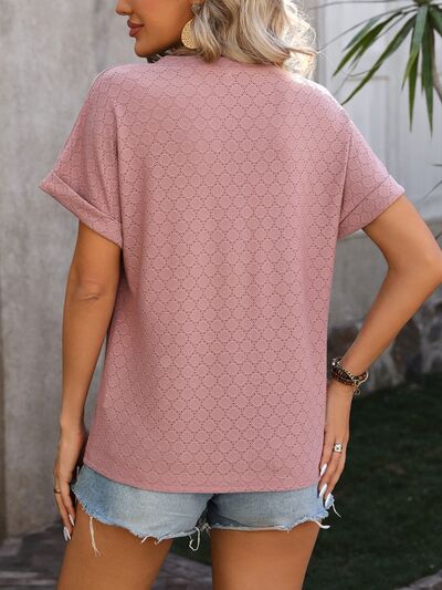 Eyelet Notched Short Sleeve T-Shirt - Image 20