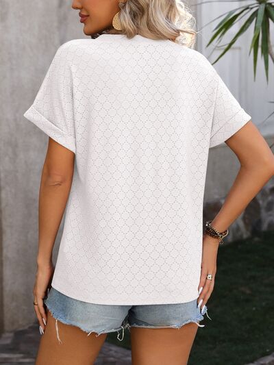 Eyelet Notched Short Sleeve T-Shirt - Image 24
