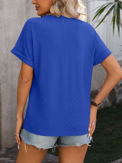 Eyelet Notched Short Sleeve T-Shirt - Image 4