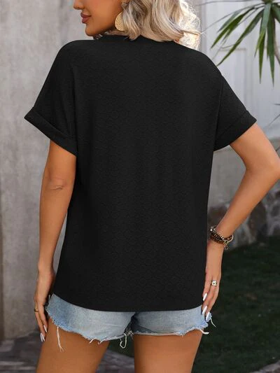 Eyelet Notched Short Sleeve T-Shirt - Image 8