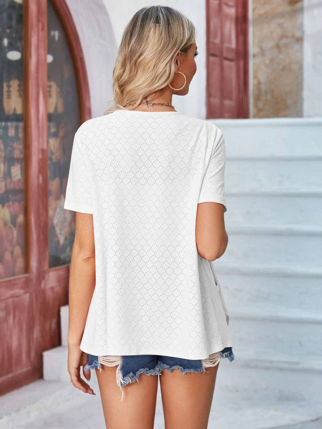 Eyelet Open Front Short Sleeve Cover Up - Image 10