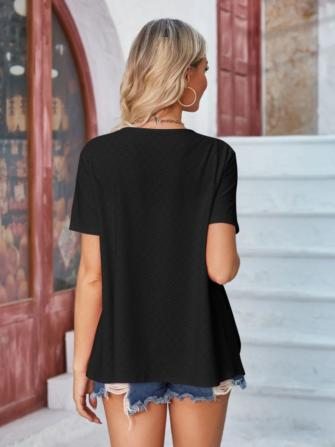 Eyelet Open Front Short Sleeve Cover Up - Image 15