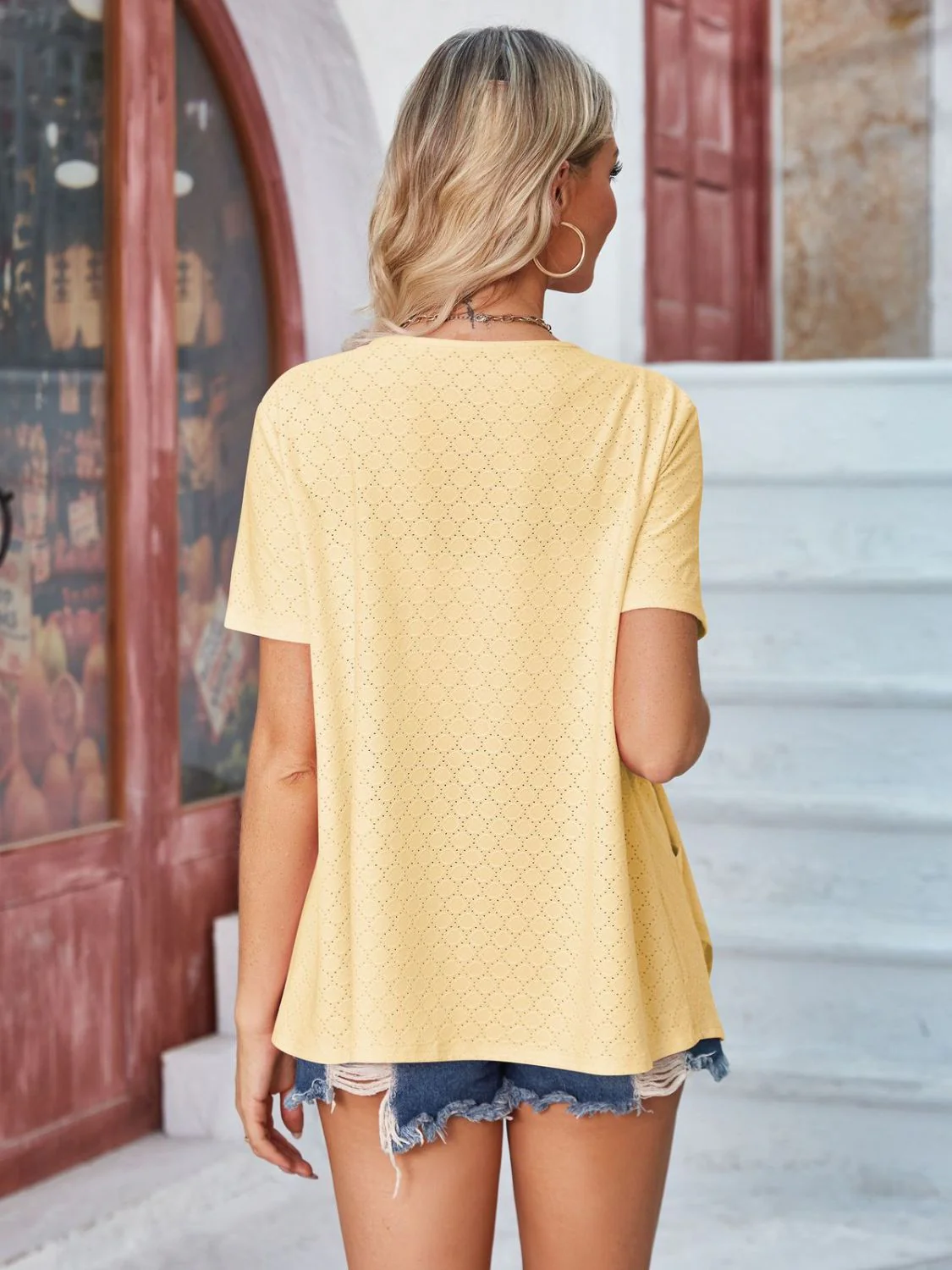Eyelet Open Front Short Sleeve Cover Up - Image 20