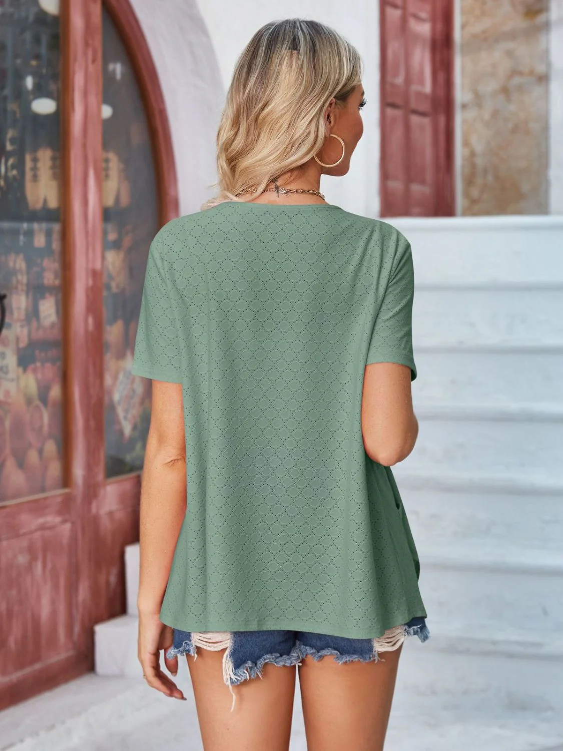 Eyelet Open Front Short Sleeve Cover Up - Image 25