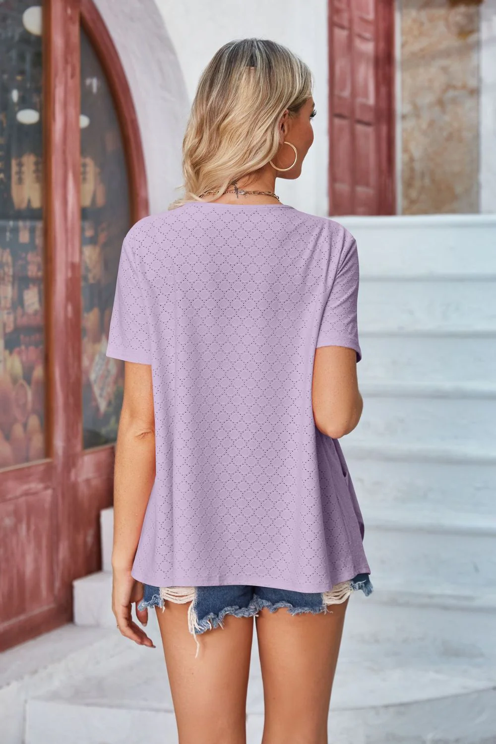 Eyelet Open Front Short Sleeve Cover Up - Image 35