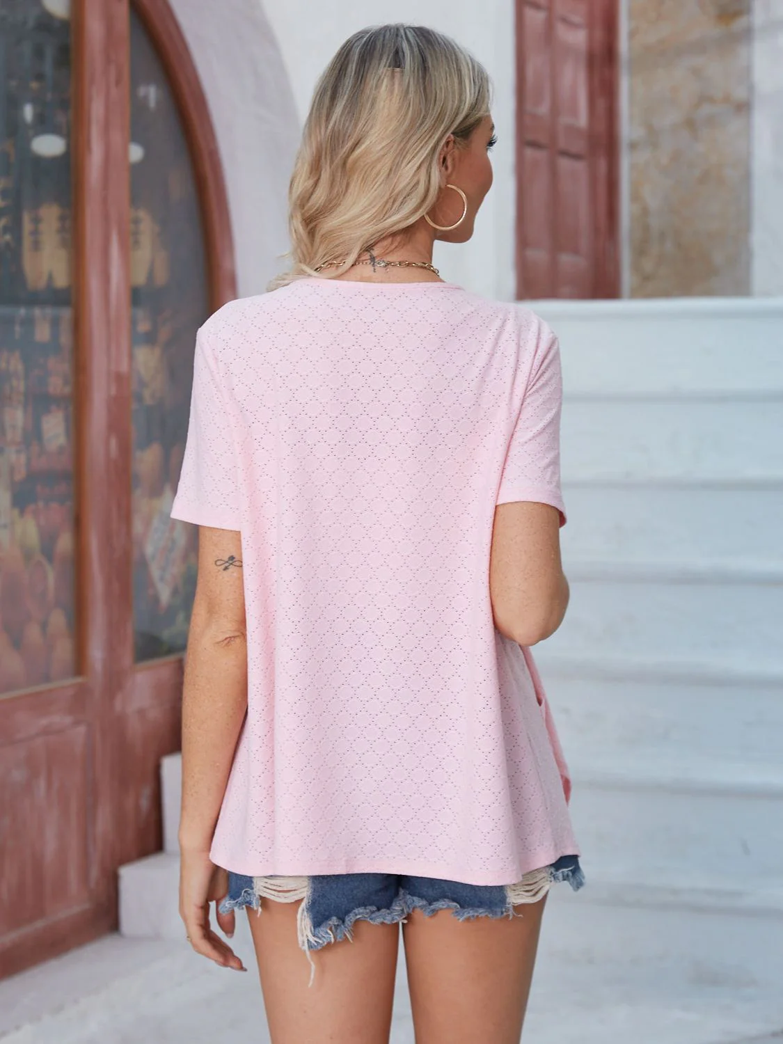 Eyelet Open Front Short Sleeve Cover Up - Image 5